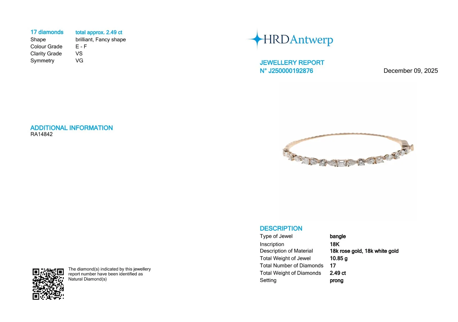 18K Rose & White Gold Diamond Bangle – 2.49 ct
